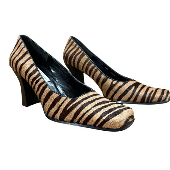 Worthington Vintage Marilyn Zebra Print Pony Hair Square Toe Flared Heel Pumps - Picture 5 of 13